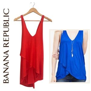 BANANA REPUBLIC V-Neck Asymmetrical Criss-Cross Tank Tunic Orange Red Hi-Lo Wm M